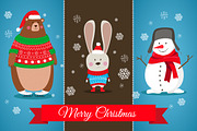  Christmas. hare, bear, snowman