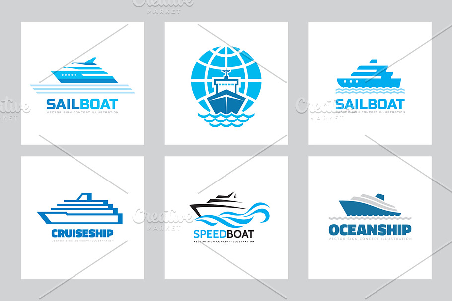 Spead Boat Ship Vector Logo Set