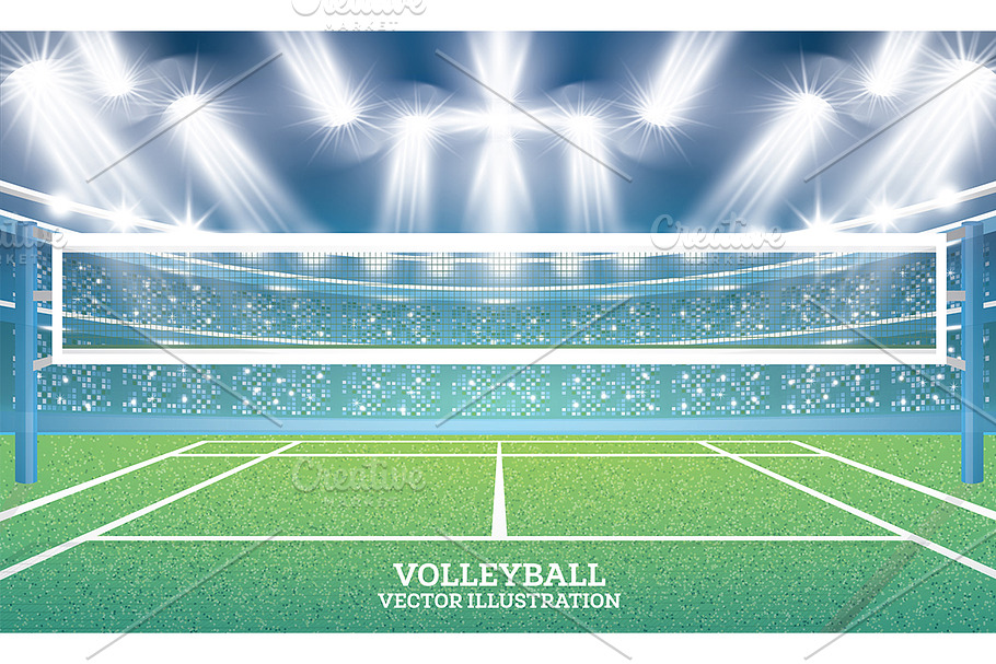 Volleyball Court with Spotlights.  in Illustrations - product preview 8