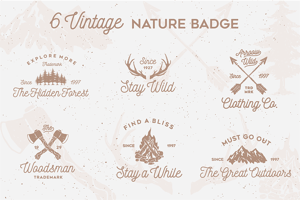 6 Vintage Nature Badges