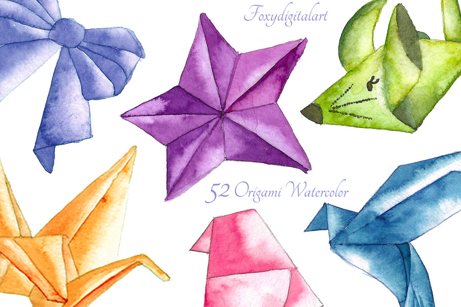 Watercolor origami clipart