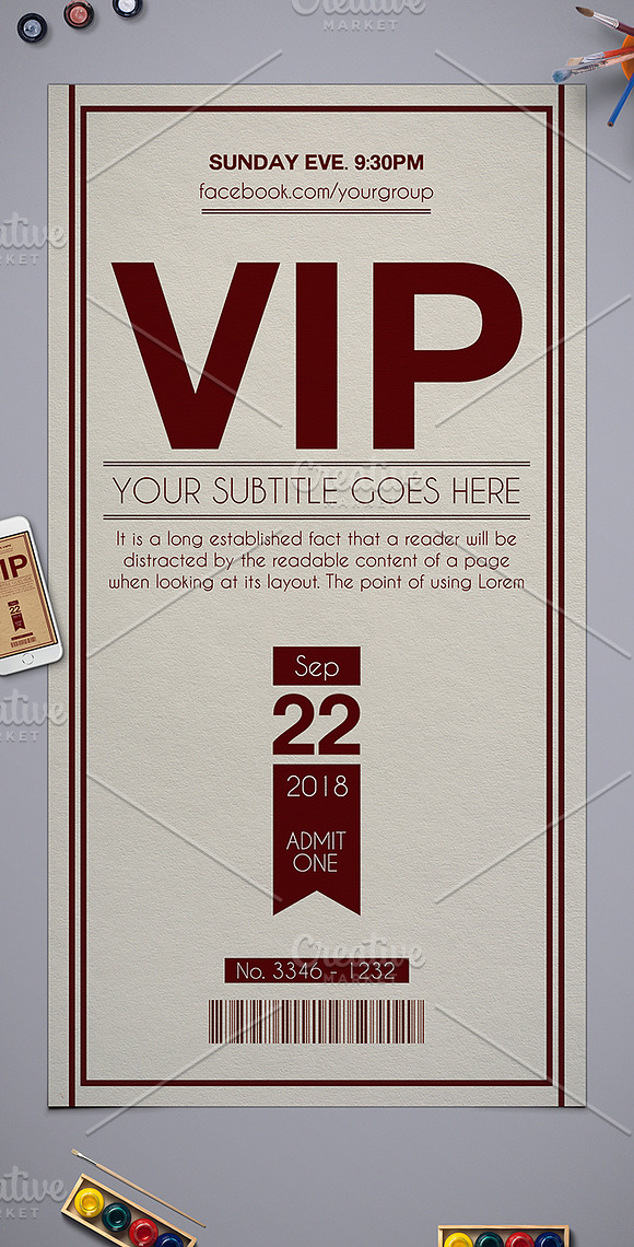 Multipurpose Retro VIP Pass Card in Card Templates - product preview 2