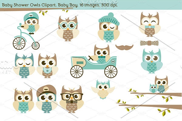 Baby Shower Owls. Baby Boy.