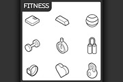 Fitness outline isometric icons