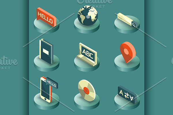 Languages color isometric icons