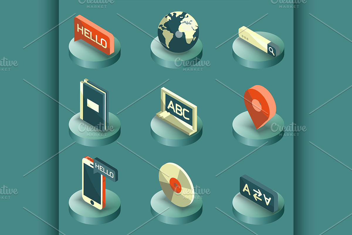 Languages color isometric icons in Illustrations - product preview 8