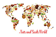 World map of nuts, seed and bean, food design