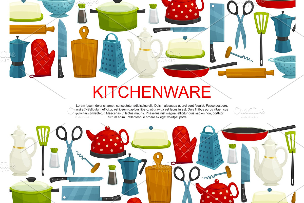 Kitchenware, kitchen utensils and tool banner in Illustrations - product preview 8