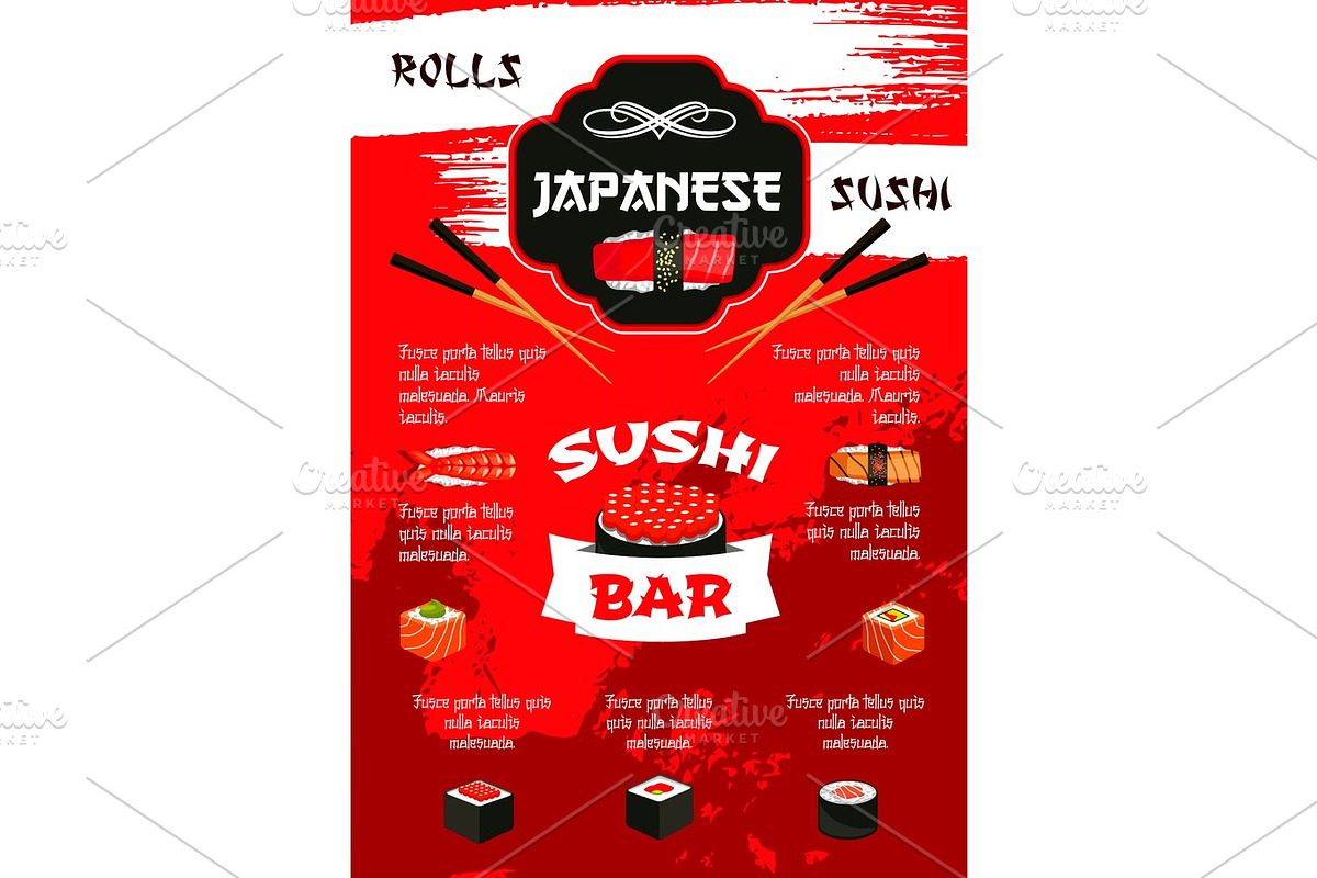 Japanese sushi bar menu poster template design in Illustrations - product preview 8