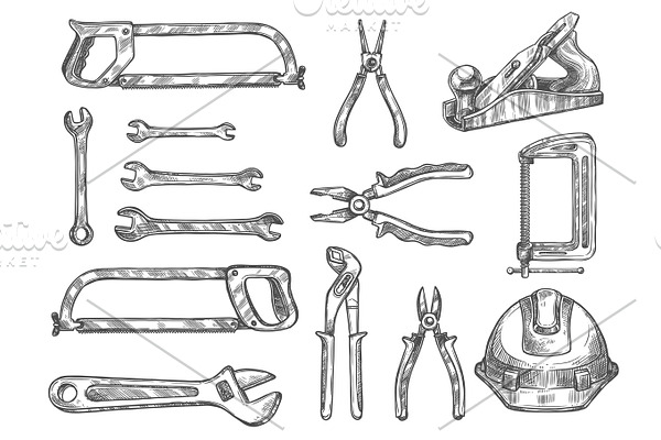 Construction and repair tool isolated sketch set
