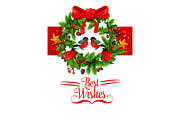 Christmas wish New Year wreath vector icon