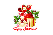 Christmas tree and Santa gift bag greeting card