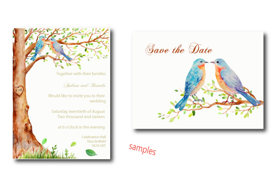 Watercolor Wedding Tree Blue Birds in Illustrations - product preview 8