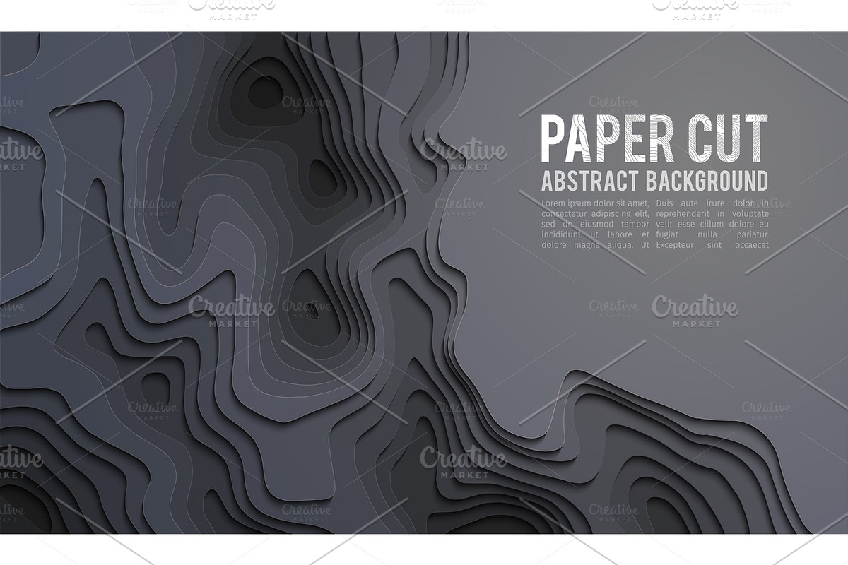 Paper cut banner concept. Paper carve abstract background for card poster brochure flyer design in grey colors. 3d abstract background in Illustrations - product preview 8