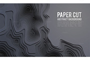 Paper cut banner concept. Paper carve abstract background for card poster brochure flyer design in grey colors. 3d abstract background