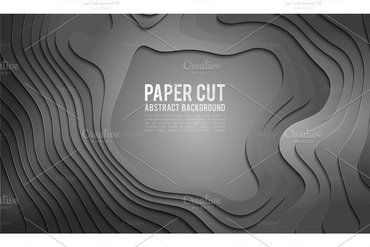 Paper cut banner concept. Paper carve abstract background for card poster brochure flyer design in grey colors. 3d abstract background in Illustrations - product preview 8