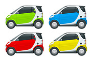 Vector compact small car. Small Compact Hybrid Vehicle. Eco-friendly hi-tech auto. Easy color change. Template vector isolated on white View side