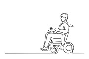 Disabled man on electric wheelchair
