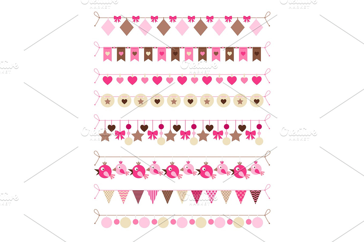 Pink colors bounting flags in Illustrations - product preview 8