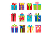 Colorful gift boxes with ribbons set