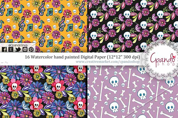 Day of the dead digital paper in Patterns - product preview 1