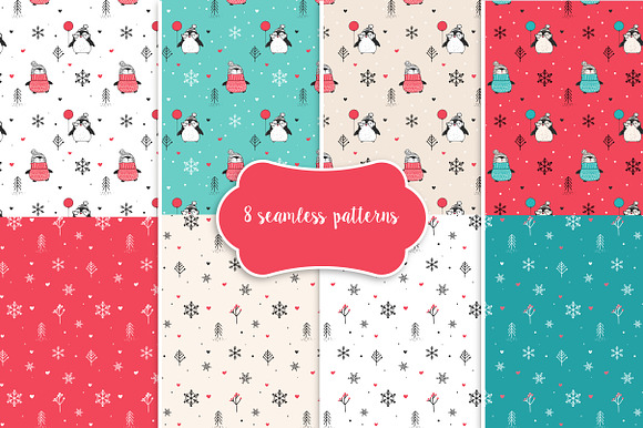 Cute penguin icons, Christmas cards in Illustrations - product preview 3