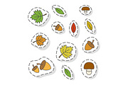 Autumn Forest Elements Flat Vector Stickers Set