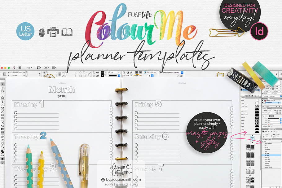 US InDesign Planner Template ColorMe in Stationery Templates - product preview 8