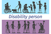 Disability Person Silhouettes Illustrations Set