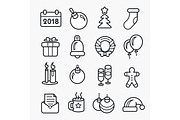 New year linear christmas icon set