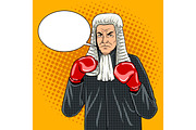 Judge with boxing gloves pop art vector