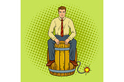 Man on powder keg pop art vector illustration