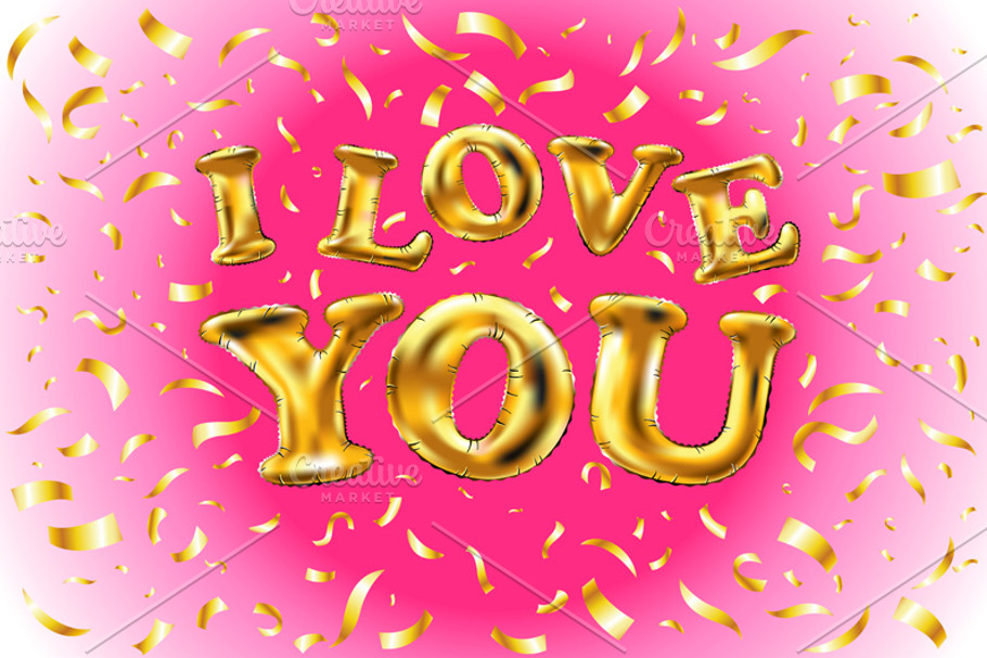 Gold letter i love you balloons in Graphics - product preview 8