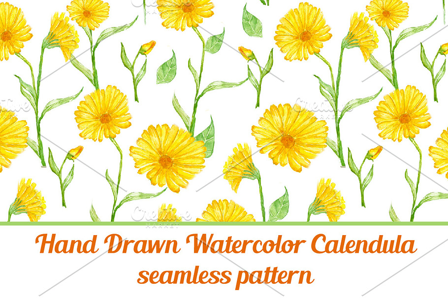 Calendula flower seamless pattern