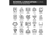 School education, university. Study, learning process. Oline lessons, tutorial. Student knowledge. History book.Thin line web icon set. Outline icons collection.Vector illustration.
