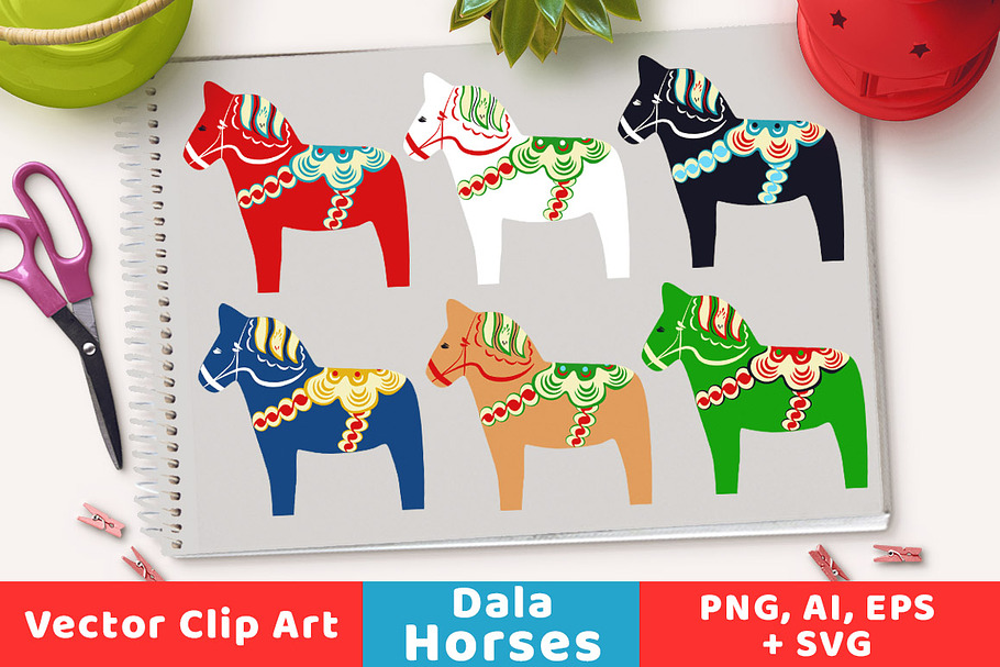 Scandinavian Dala Horse Clipart in Illustrations - product preview 8