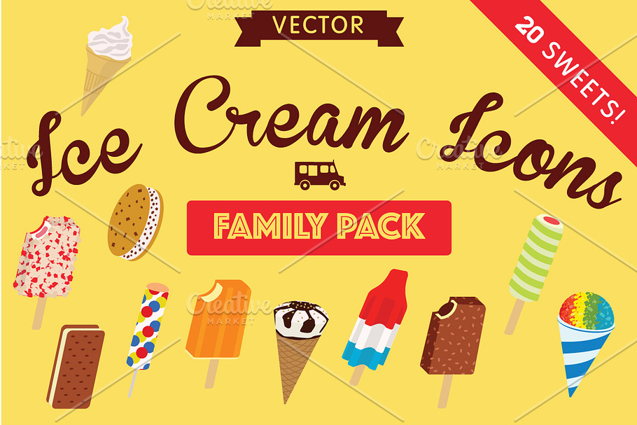 Retro Ice Cream Truck Vector Icons