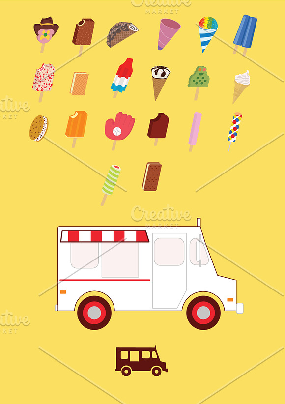 Retro Ice Cream Truck Vector Icons in Graphics - product preview 1