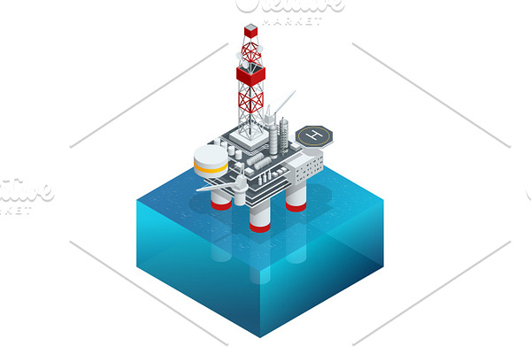 Isometric platform for production oil and gas, Oil and gas industry and hard work, Production platform and operation process by manual and auto function.