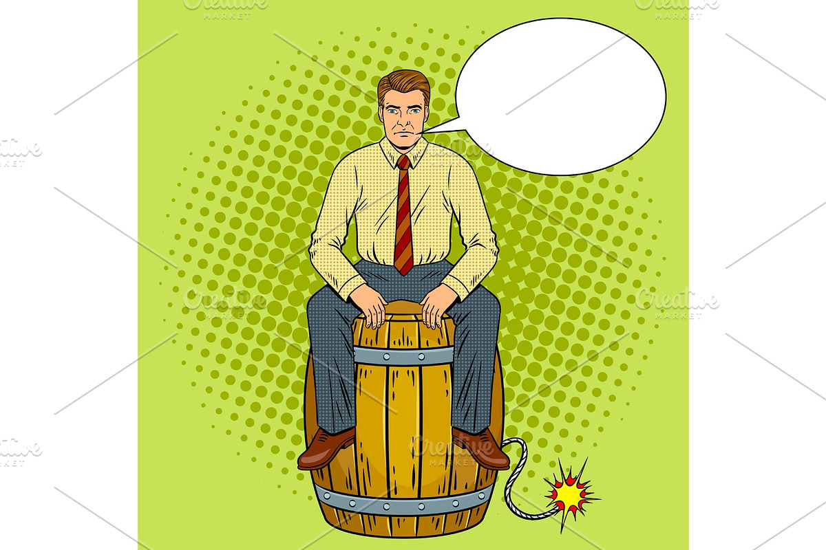 Man on powder keg pop art vector illustration in Objects - product preview 8