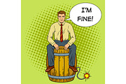 Man on powder keg pop art vector illustration