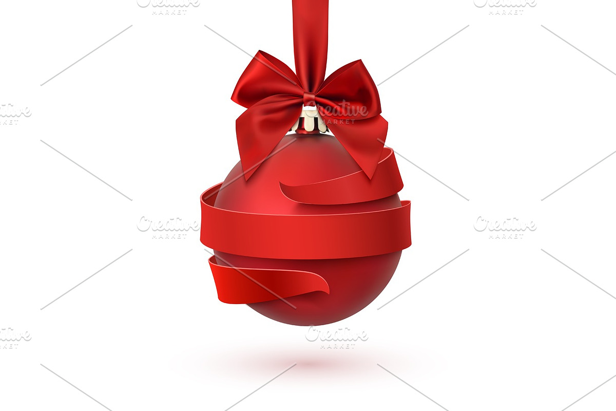 Christmas tree decoration with red bow and ribbon around. in Objects - product preview 8