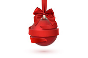 Christmas tree decoration with red bow and ribbon around.
