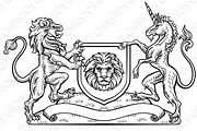 Lion Unicorn Heraldic Shield Crest Coat of Arms