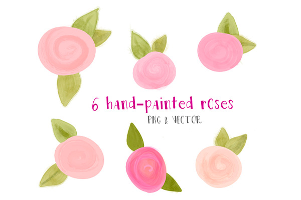 6 painted roses clip art