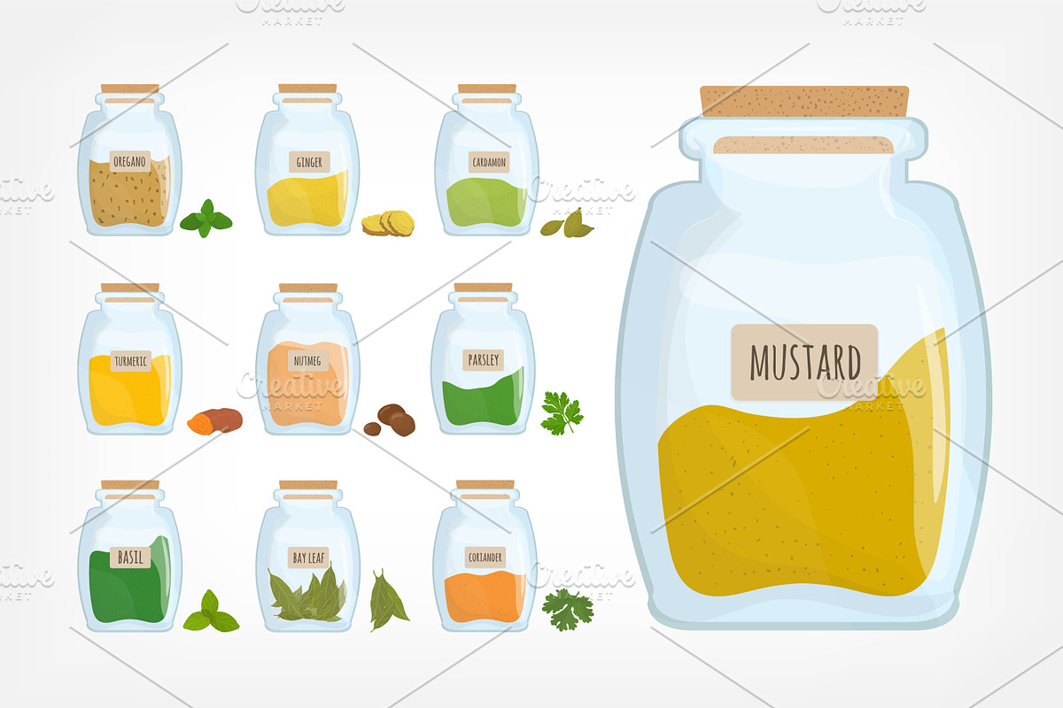 Set of 19 spices in jars in Illustrations - product preview 8