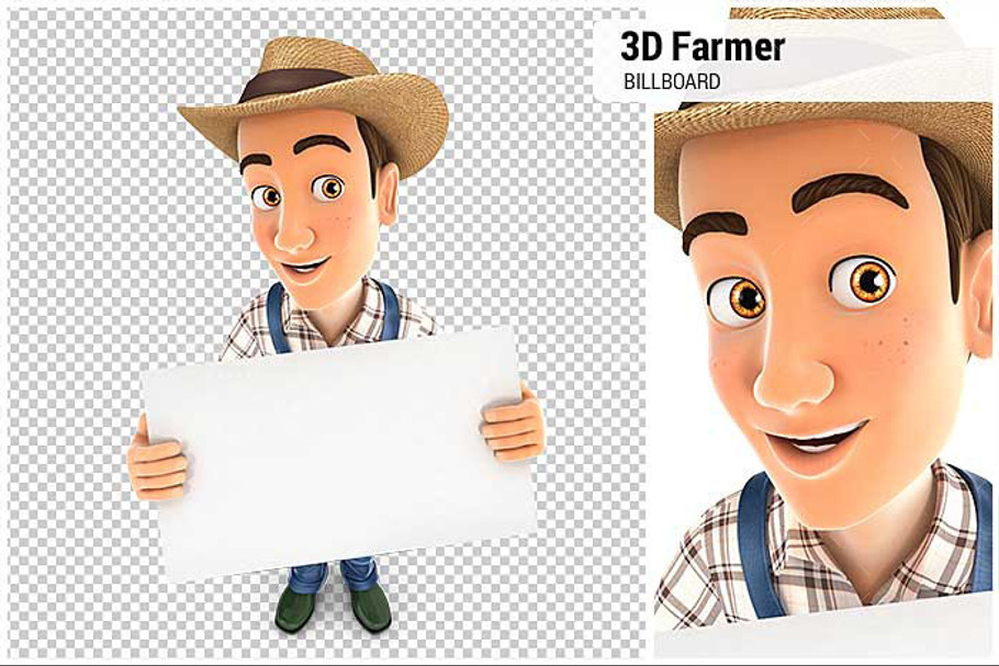 3D Farmer Holding a Billboard in Illustrations - product preview 8