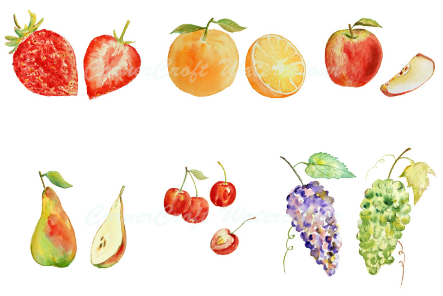 Watercolor Fruit Clipart - Set 1