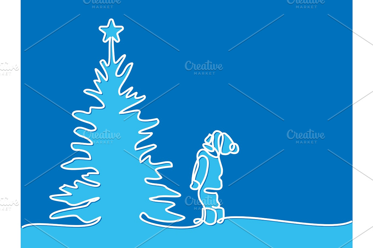 New year card boy looking at Christmas tree in Objects - product preview 8