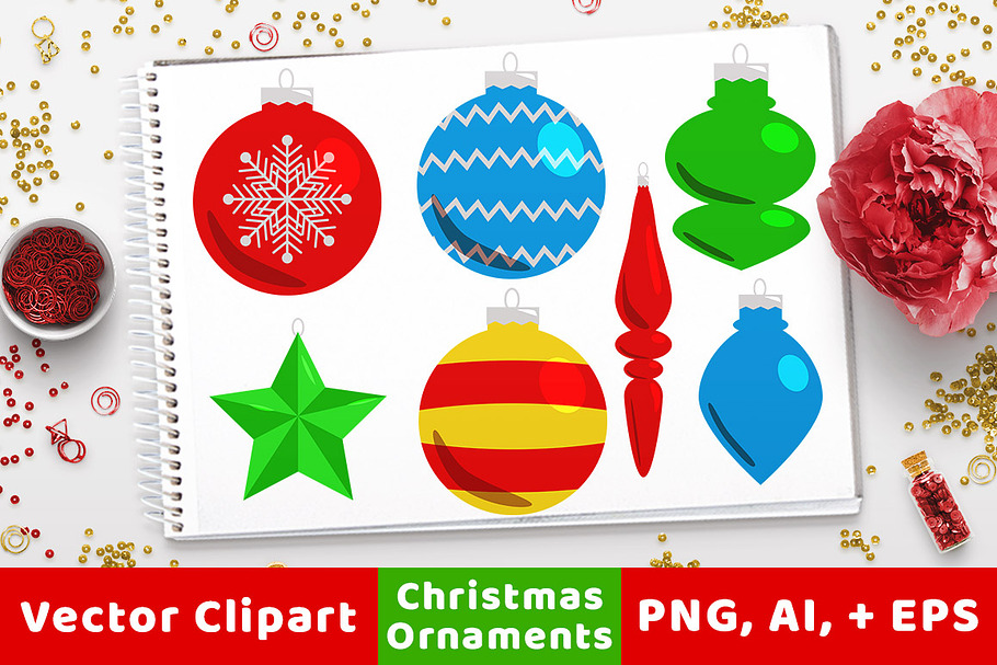 40 Christmas Ornaments Clipart